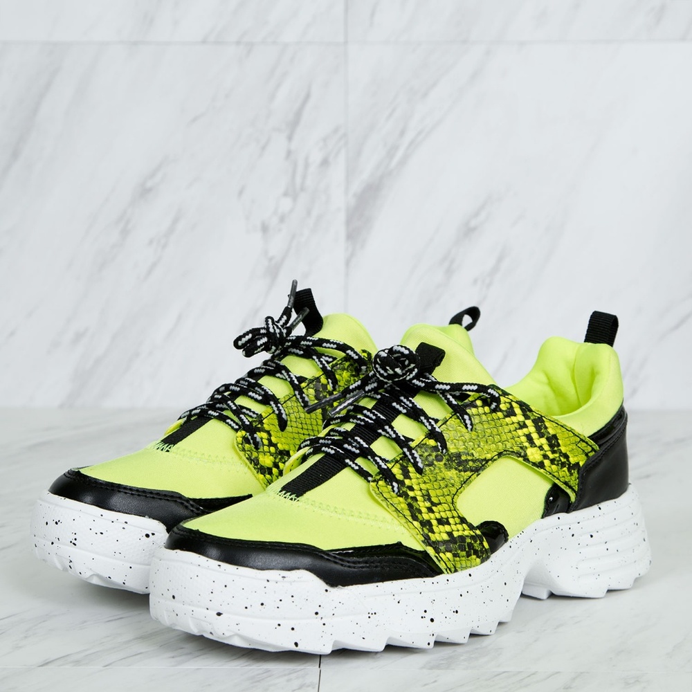 SZ 7 Neon Color Platform Lace Up Fashion Sneakers - Picture 2 of 5